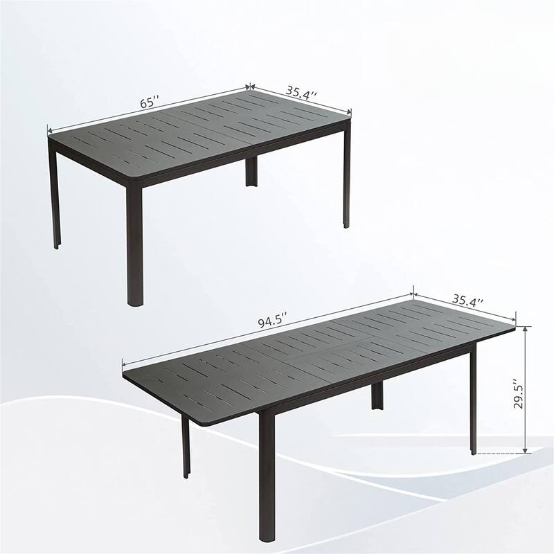Outdoor Patio Expandable Dining Table Metal Aluminum Rectangular Dining