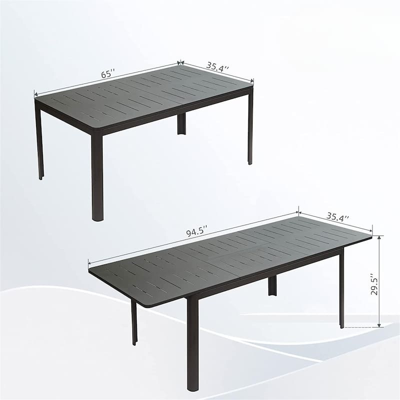 Patio Dining Expandable table, Metal Aluminum Outdoor table for 6-8 Person Rectangular table(1 table) - Dark Brown