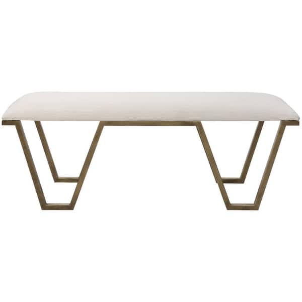 slide 2 of 5, Uttermost 23676 Farrah 54"W Modern Industrial Geometric Accent Bench White / Gold