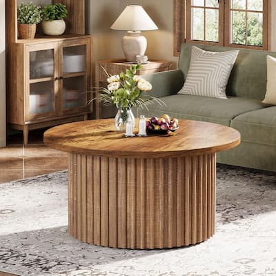 31.5" Round Coffee Table, Farmhouse Circle Coffee Table Accent Center Table