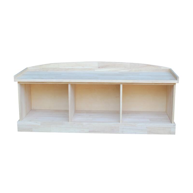 Unfinished Solid Parawood Storage Bench with Three Compartments