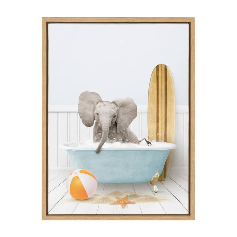 Kate and Laurel Sylvie Elephant Bath Framed Canvas by Amy Peterson