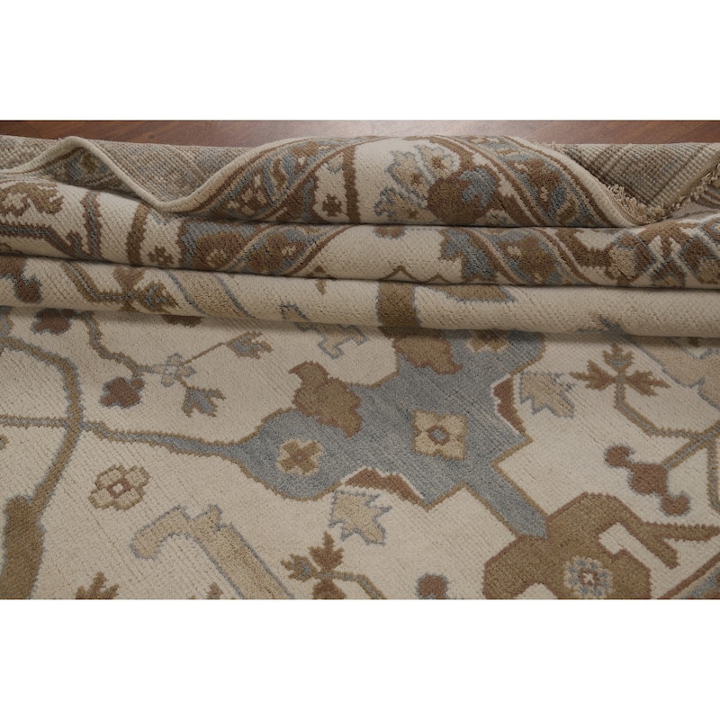 Beige Floral Oushak Indian Area Rug Handmade Wool Carpet - 8'0" x 9'10"