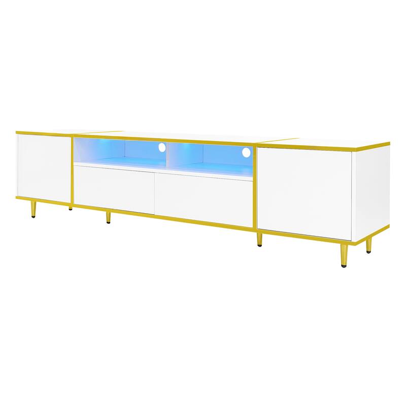 Modern LED TV Stand Storage Cabinet with 2 Drawers & 2 Shelves, Entertainment Center Console for TVs up to 80"
