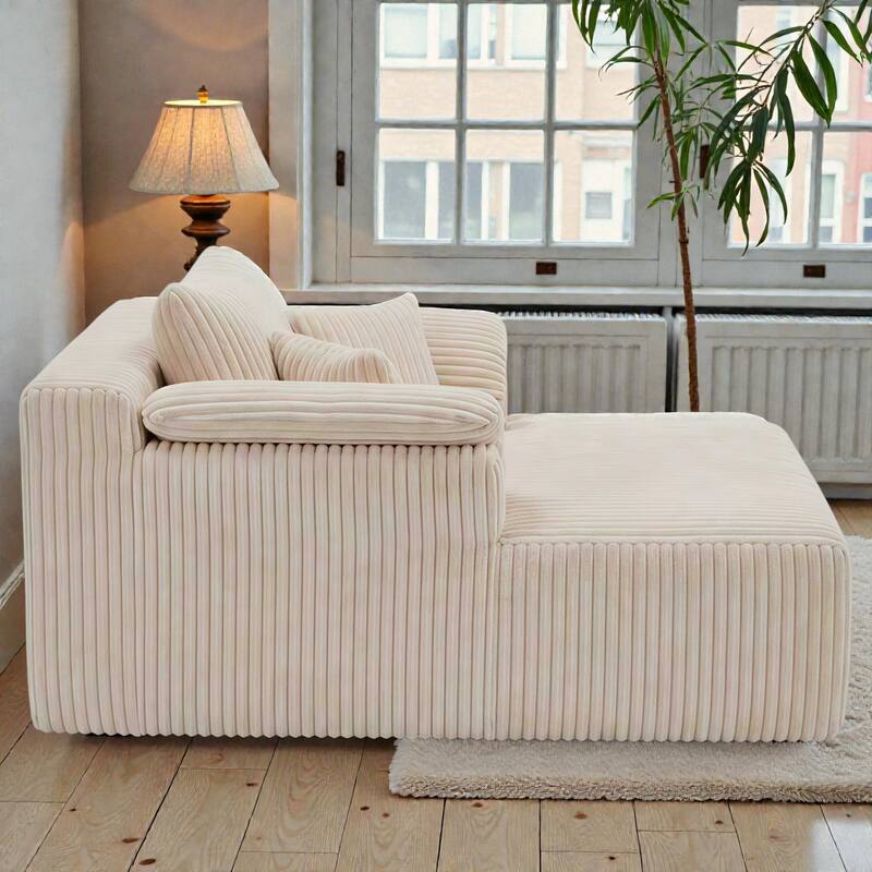 60 Inch Chaise Lounge Chair Indoor, Oversized Corduroy Boneless Sofa Bed with Deep Seat, No Assembly Required
