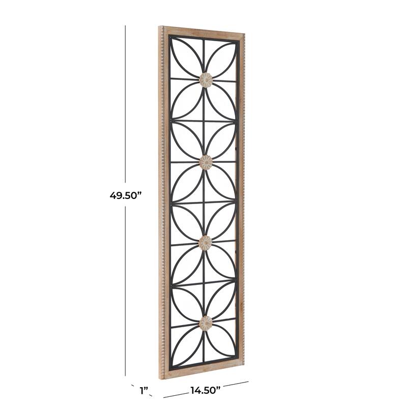 Black Metal Floral Home Wall Decor with Brown Frame