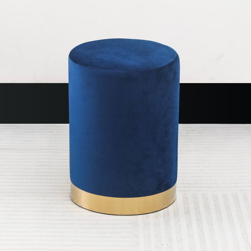 Adeco Footstool Ottoman Vanity Stool with Gold Base - Dark-Royal-Blue