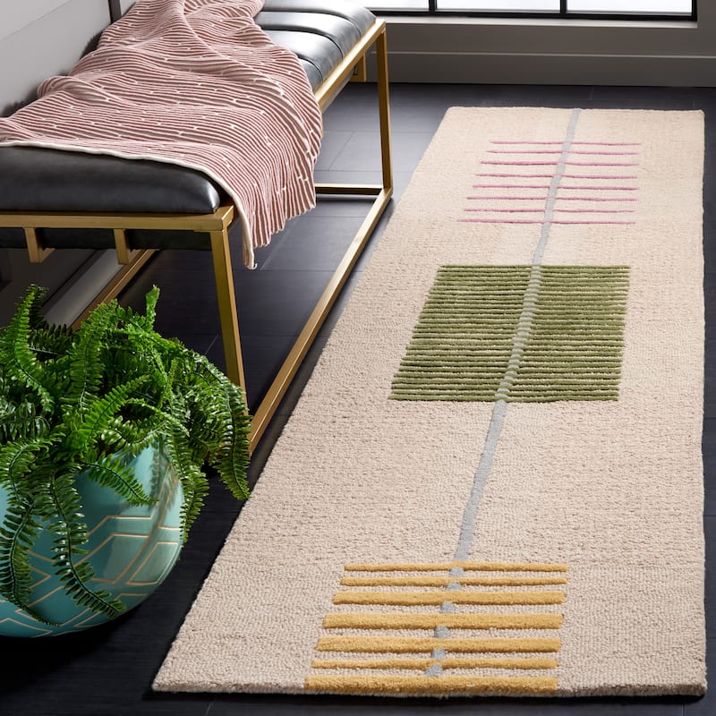 SAFAVIEH Handmade Genre Saide Mid-Century Modern Wool Rug - 2'3" x 8' Runner - Beige/Green
