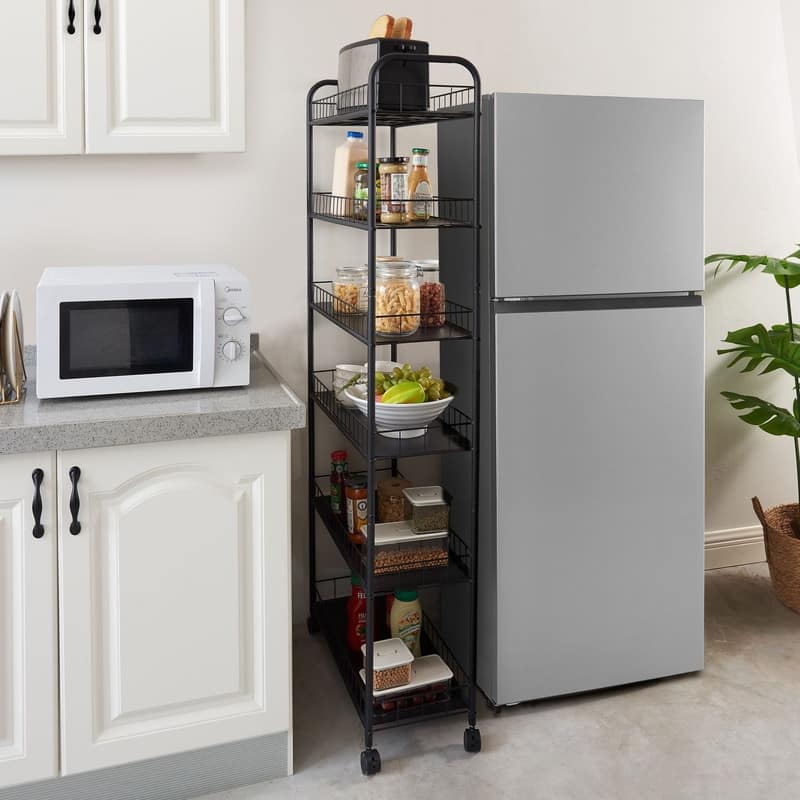 Mieres Slim Rolling Storage Cart, Multifunction Storage Trolley, Mobile Shelving Utility Rolling Cart with Lockable Wheels