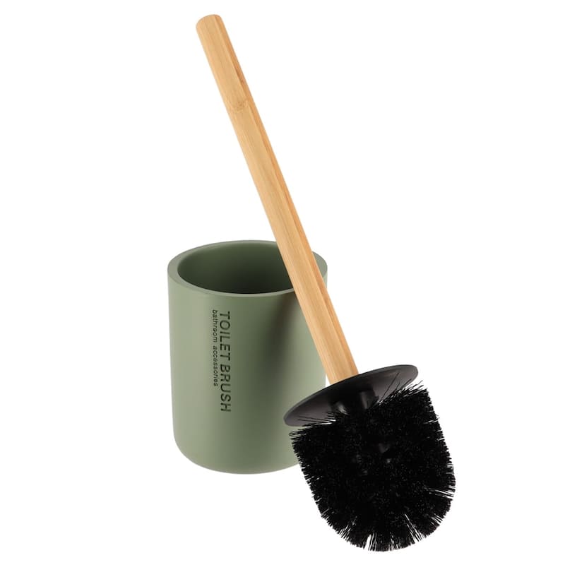 Chic Matte Toilet Brush Holder Set with Natural Bamboo Handle - 4 L x 4 W x 14.8 H