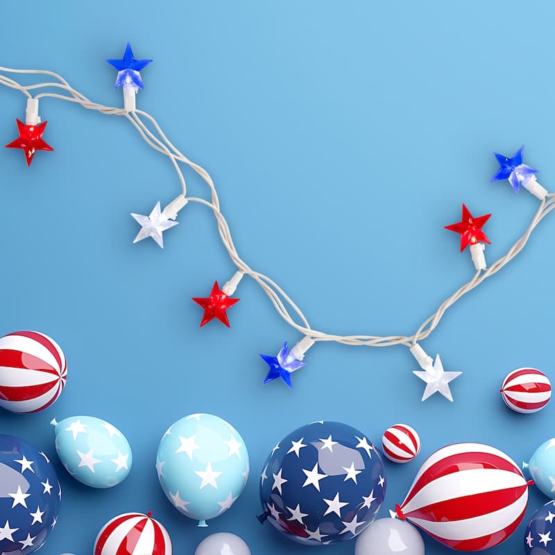 30 Patriotic Red, White and Blue LED Star String Lights - 7ft White Wire - N/A