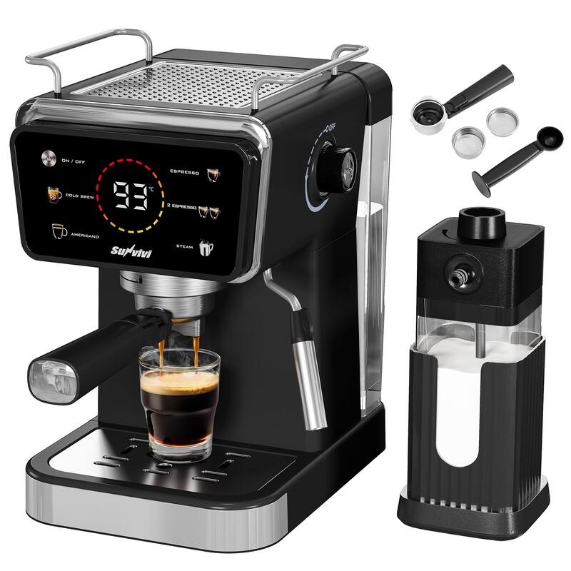 20 Bar Espresso Machine for Home and Office, Single/Double Espresso, Americano and Cold Brew - Black