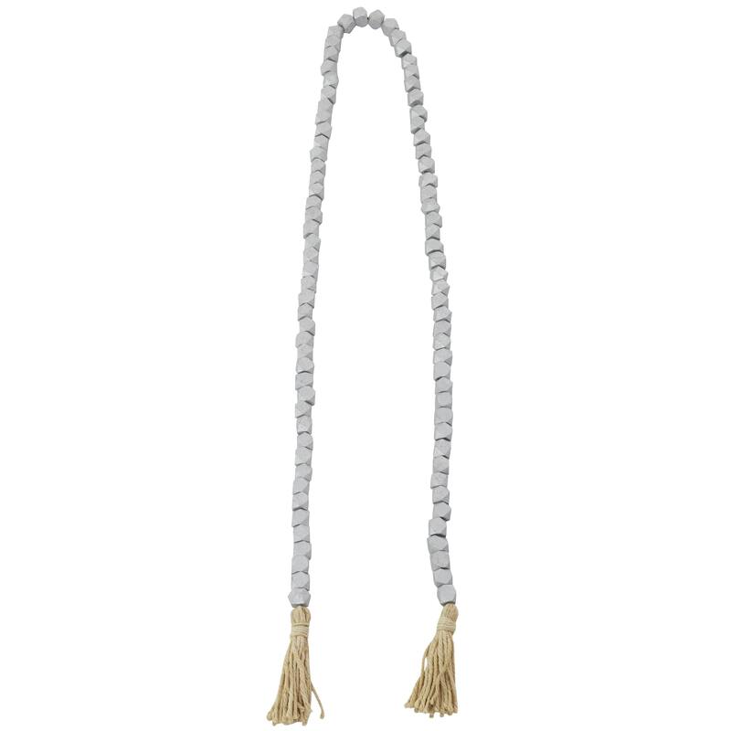 Mango Wood Handmade Hexagon Carved Geometric Long Beaded Garland with Tassel - Roche River Decor