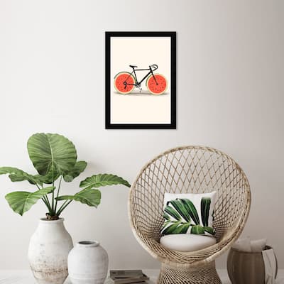 Wynwood Studio 'Strawberry Bike' Food and Cuisine Wall Art Framed Print Fruits - Red, Yellow