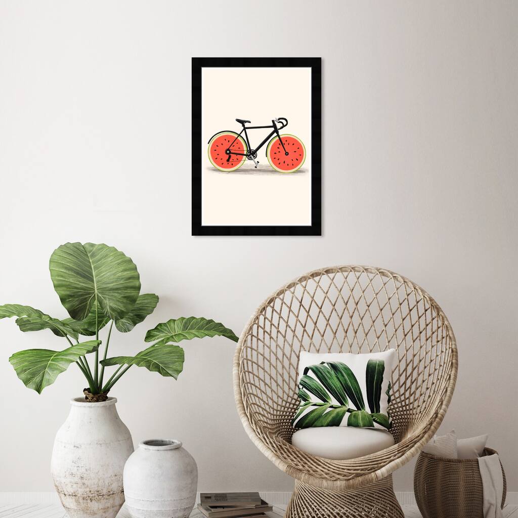 Wynwood Studio 'Strawberry Bike' Food and Cuisine Wall Art Framed Print Fruits - Red, Yellow