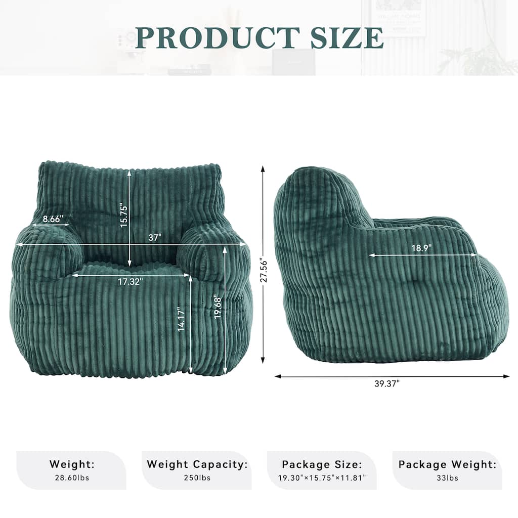 Soft Fluffy Corduroy Fabric Bean Bag Chair Filled With Memory Sponge