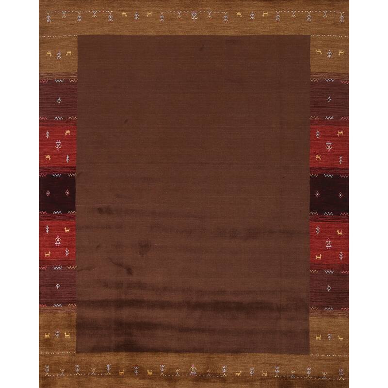 Brown Gabbeh Indian Area Rug Hand-Knotted Wool Carpet - 8'2"x 9'8"