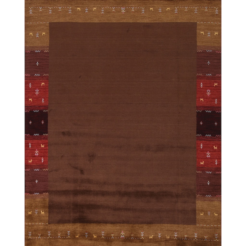 Brown Gabbeh Indian Area Rug Hand-Knotted Wool Carpet - 8'2"x 9'8"