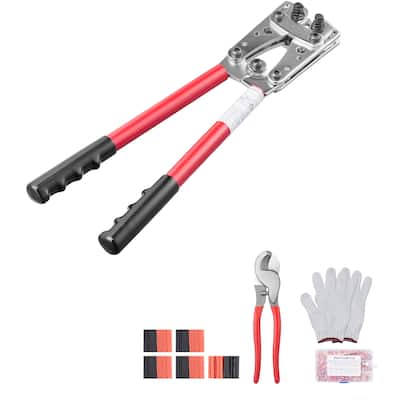 Battery Cable Lug Crimping Tool, 10-1/0AWG with Cable Cutter and 48PCS Copper Ring Terminals, 6 Wire Sizes Crimping Die