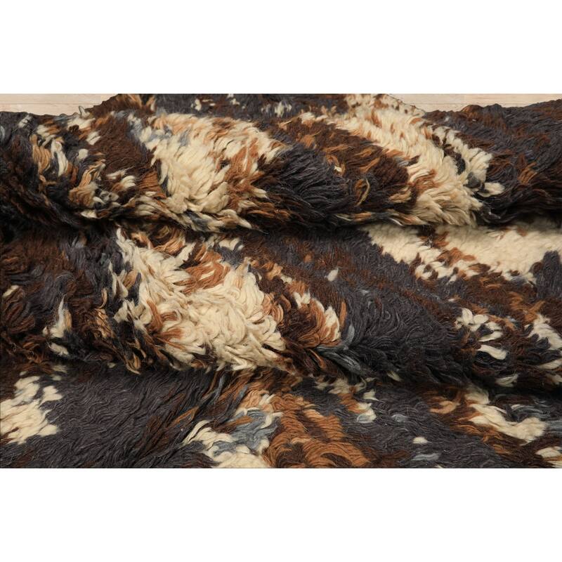 8x10 Tibetano Hand Knotted Wool Ivory Shag Plush Pile Modern & Contemporary Rug - 8' x 10'