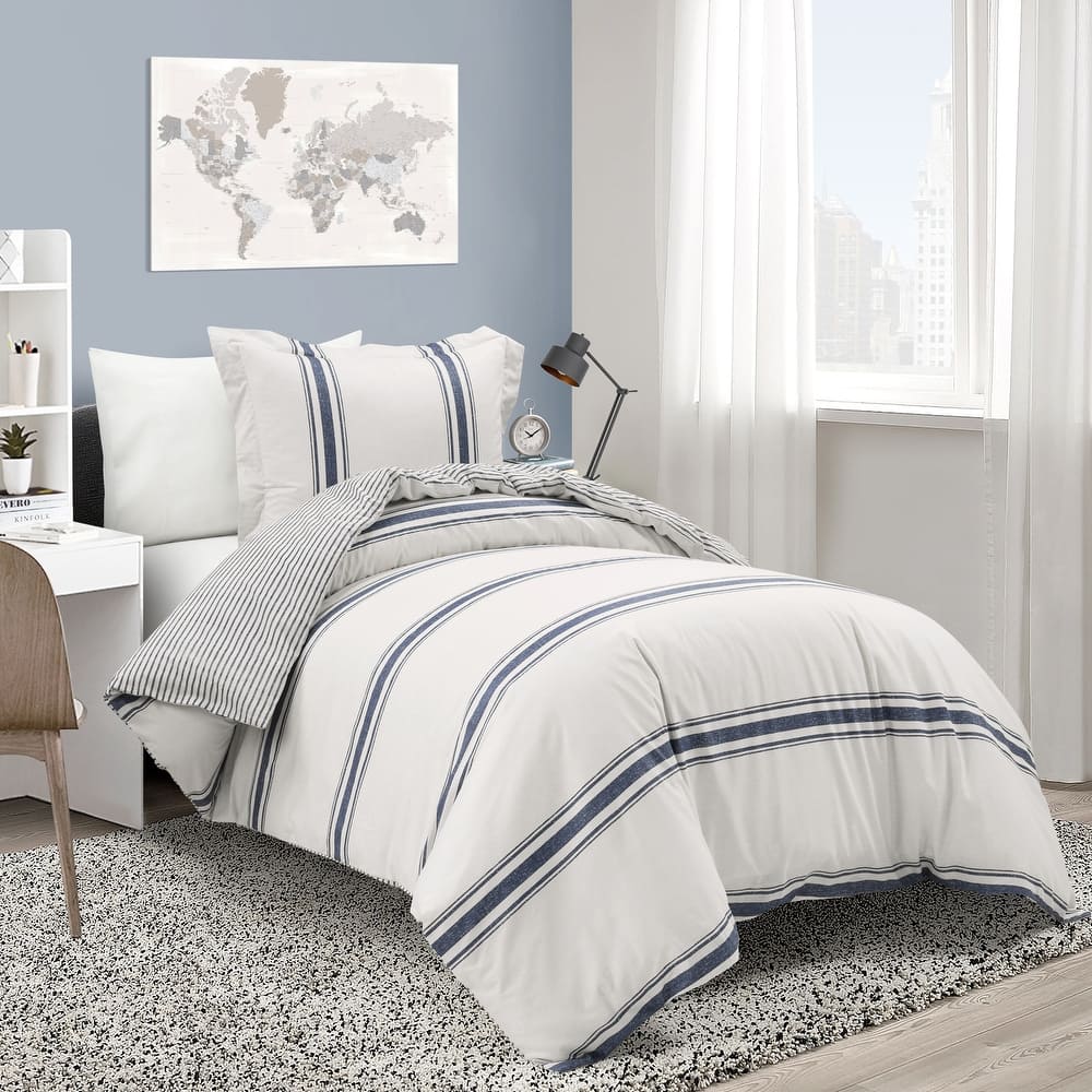 Lush Decor Farmhouse Stripe 3 Piece Duvet Cover Set