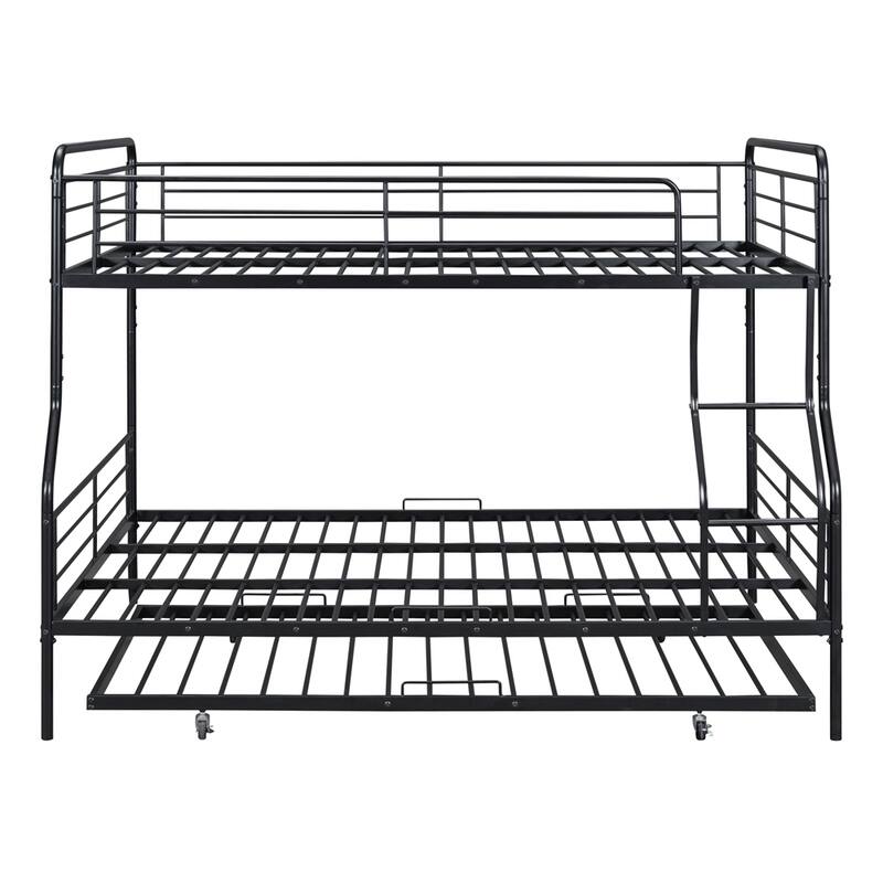 Modern Full XL Over Queen Metal Bunk Bed with Twin Size Trundle