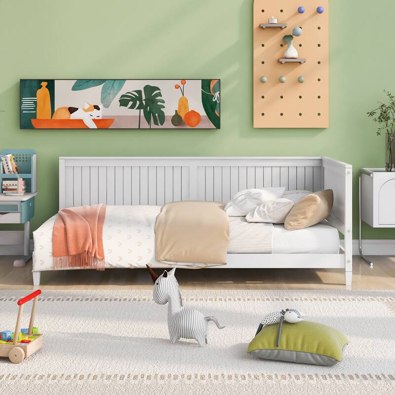 Twin Wooden Daybed with Backrest & Armrest