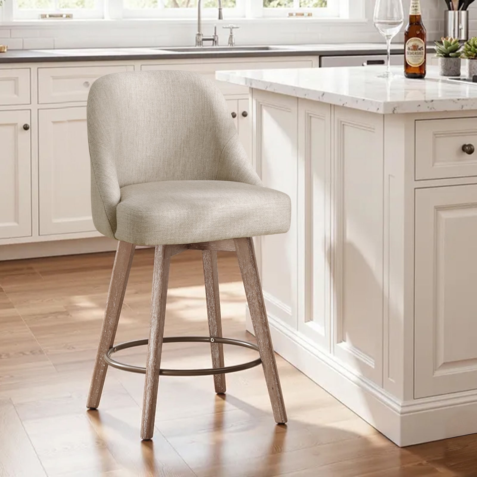 26" Upholstered Counter Height Swivel Bar Stool, Counter Stools with Solid Wood Legs - 39.37"H x 22.44"D x 21.65"W