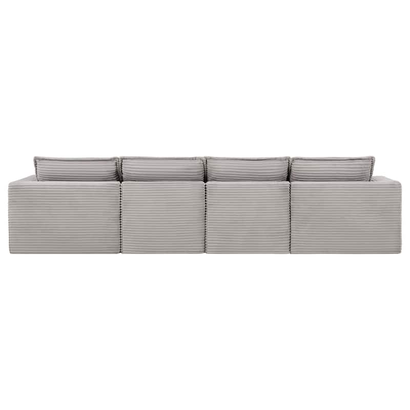 Roomfitters 142"x82" Modular U-Shaped Sectional Sofa with Ottomans, Corduroy Upholstery, Extra Wide Deep Cushions