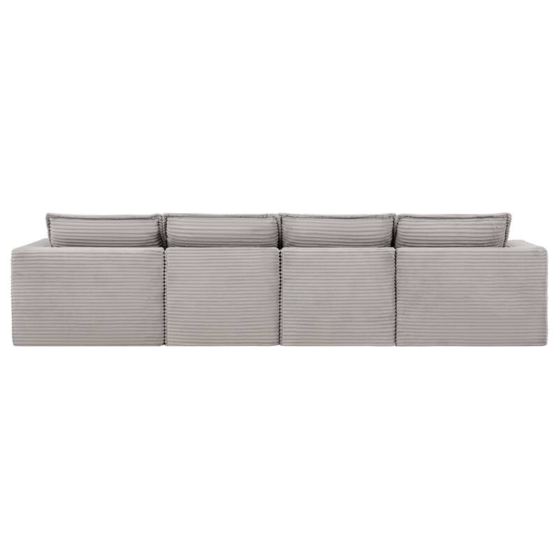 U Shaped Modular Sectional Sofa with Ottomans, Oversized Corduroy Upholstered Cloud Sofa, Fully Compressed 6 Seat Sofa