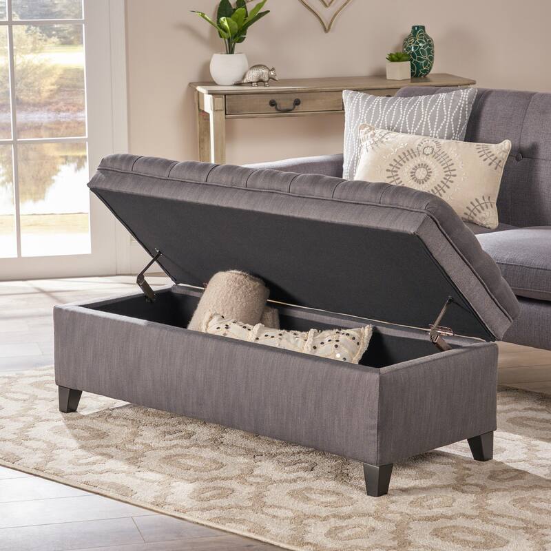 Button-tufted Storage Ottoman Bench-Gray - Gray - Large