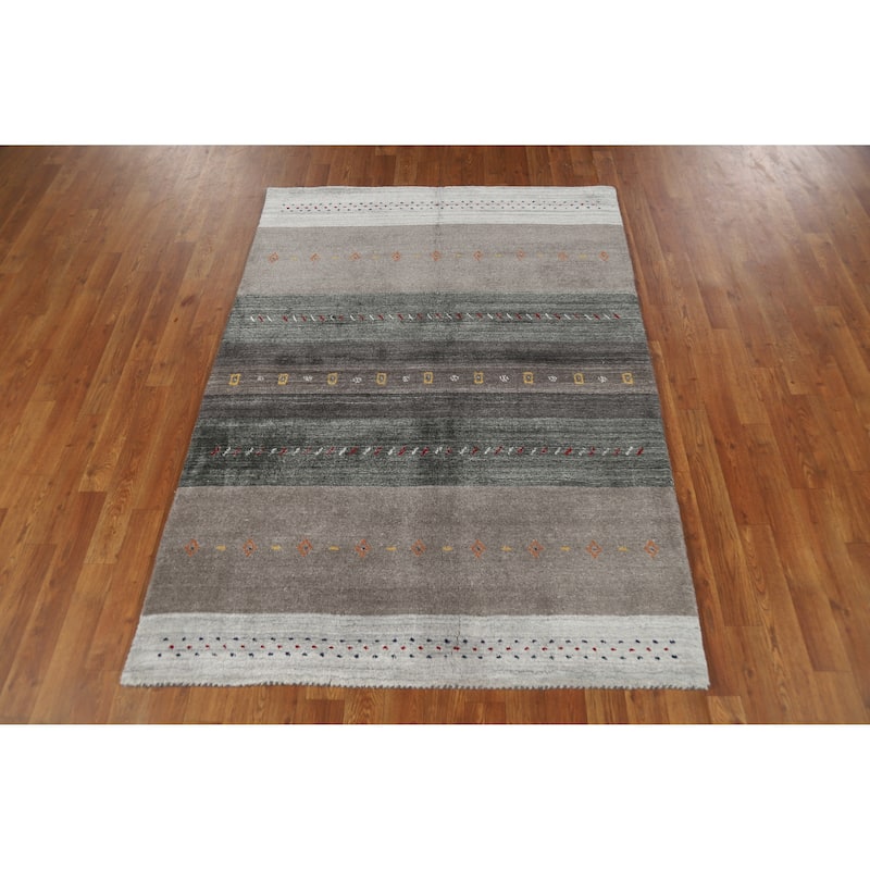 Tribal Gabbeh Indian Rug Handmade Wool Carpet - 4'2" x 5'8"