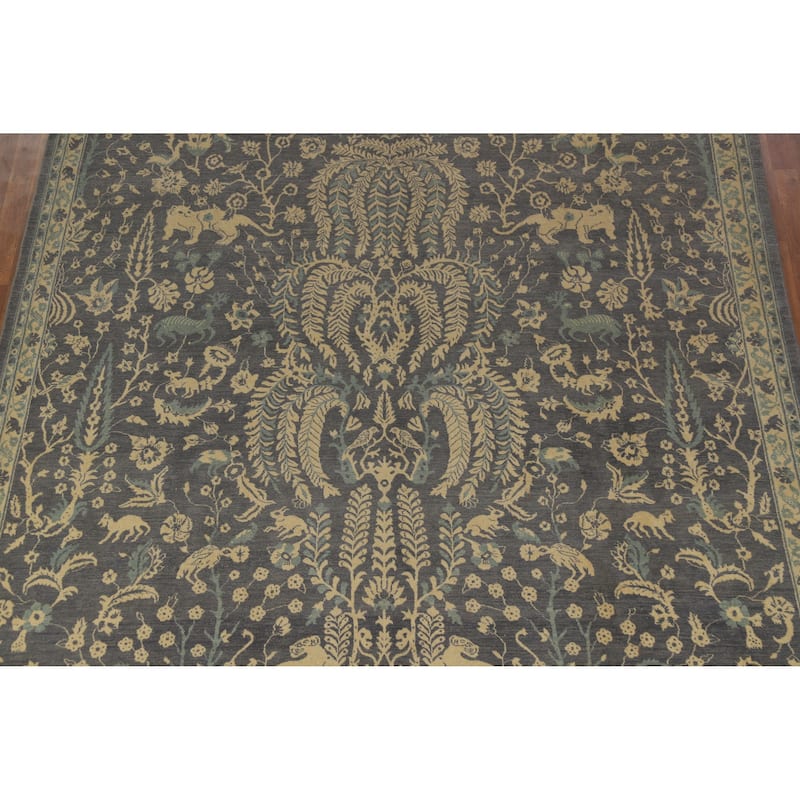 Hand Knotted Oriental 100% Wool Carpet Traditional All-Over Greys & Charcoal Ziegler Area Rug - 12' 2'' X 9' 0''
