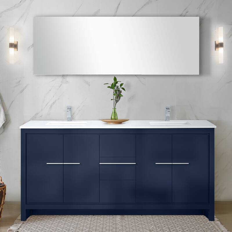 Lafarre Bath Vanity, White Quartz Top, Chrome Faucet Set and Mirror