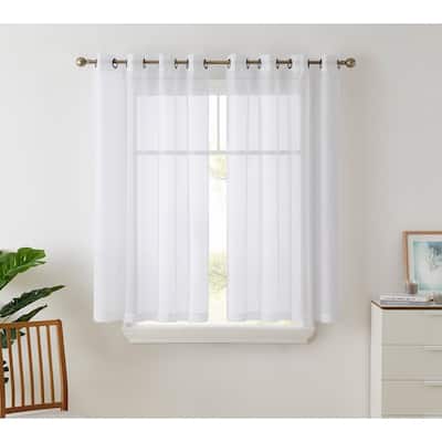 HLC.me 2 Piece Semi Sheer Voile Window Curtain Drapes Grommet Top Panels Bedroom, Living Room - Set of 2 panels