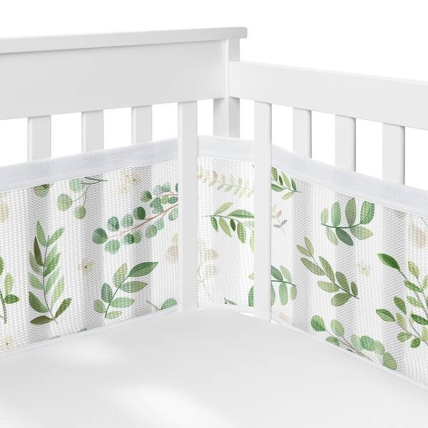 slide 2 of 6, Sweet Jojo Designs + BreathableBaby Breathable Mini Mesh Crib Liner Anti Bumper Pad Boho Floral Leaf - Neutral, Green, Botanical