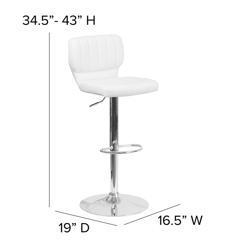 Contemporary Chrome Adjustable Bar Stool - 16.5"W x 19"D x 34.5" - 43"H