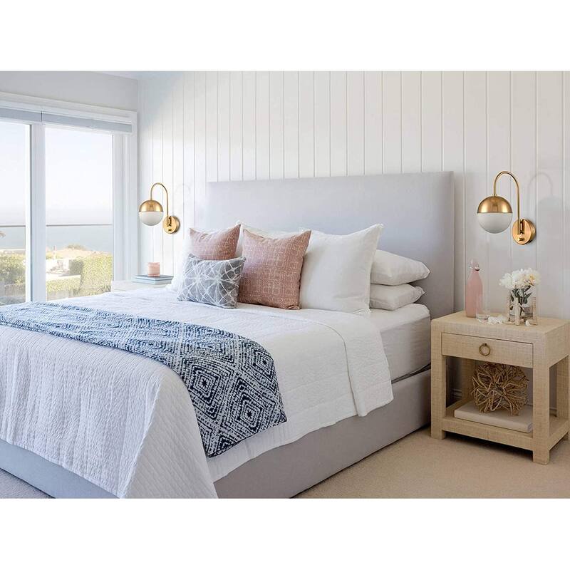Modern Gold Wall Lamp Brass Finished Plug in Wall Light with Opal White Glass Shade Bathroom Vanity Sconce