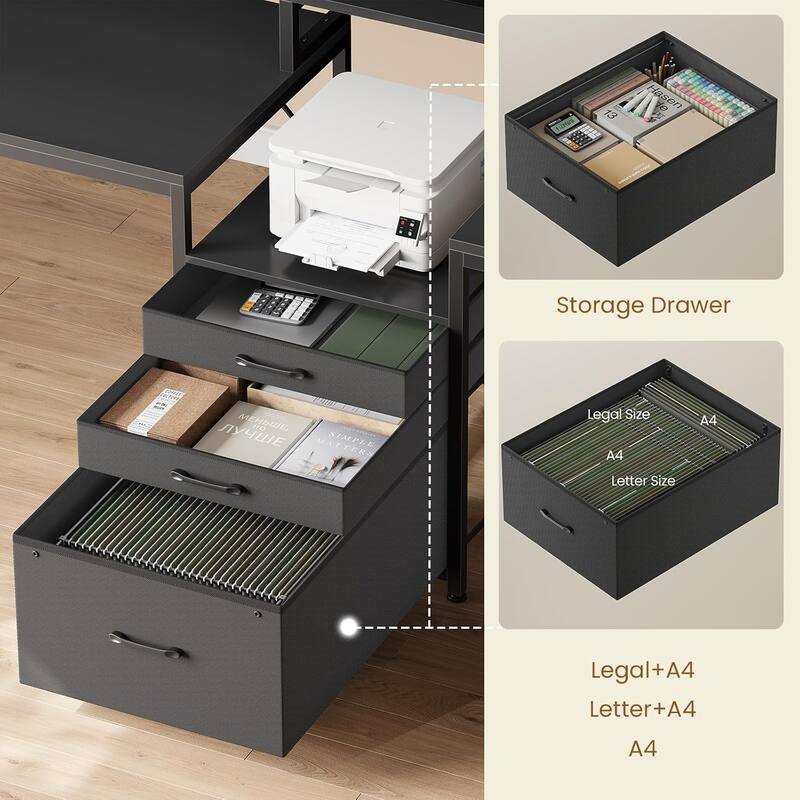 96.5" Office Desk double Person Computer Desk 3 Fabric Drawers