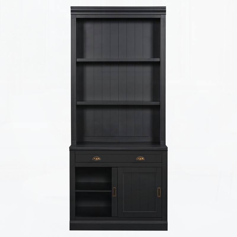 Modern Bookcase with Sliding Doors and Open Shelves