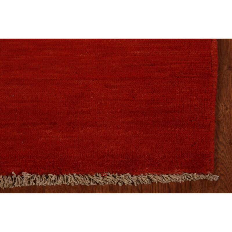 Red Modern Gabbeh Oriental Rug Hand-Knotted Wool Carpet - 3'3" x 4'11"