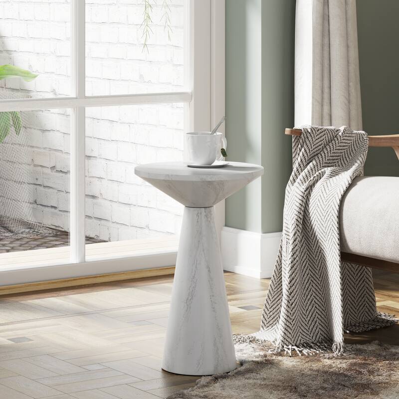 COZAYH Farmhouse Pedestal End Table, Round Martini Table Wood Plant Stand Rustic Small Drink Table for Living Room, Bedroom