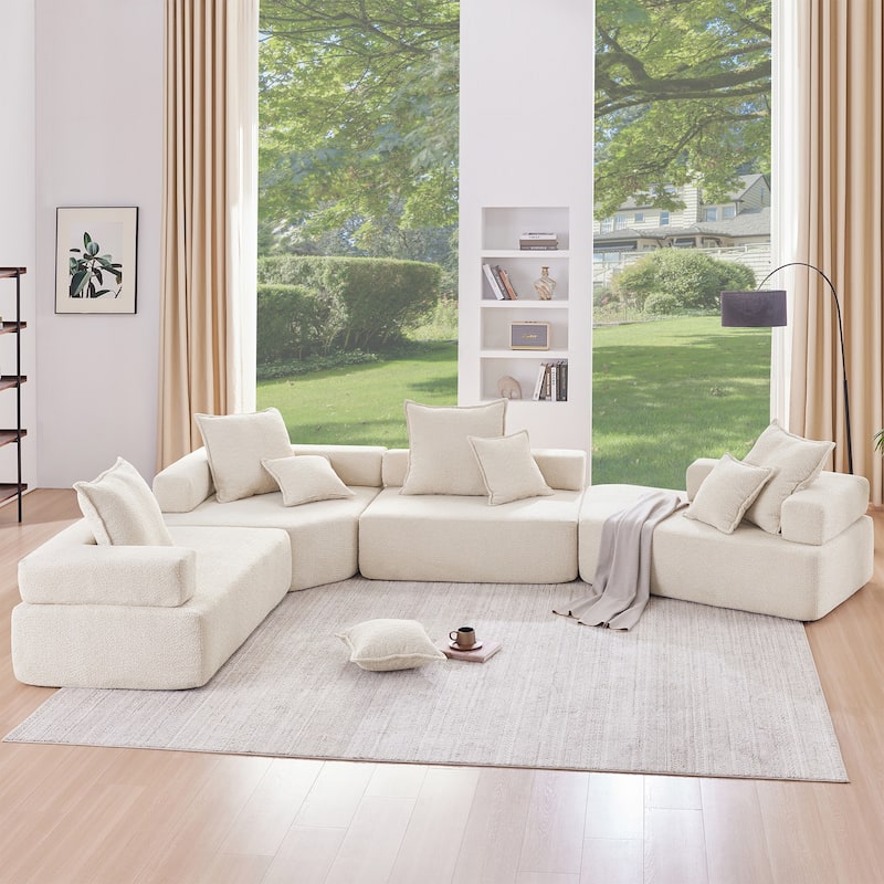 156" Boucle U-Shaped Modular Sectional Sofa, 8 Pillows