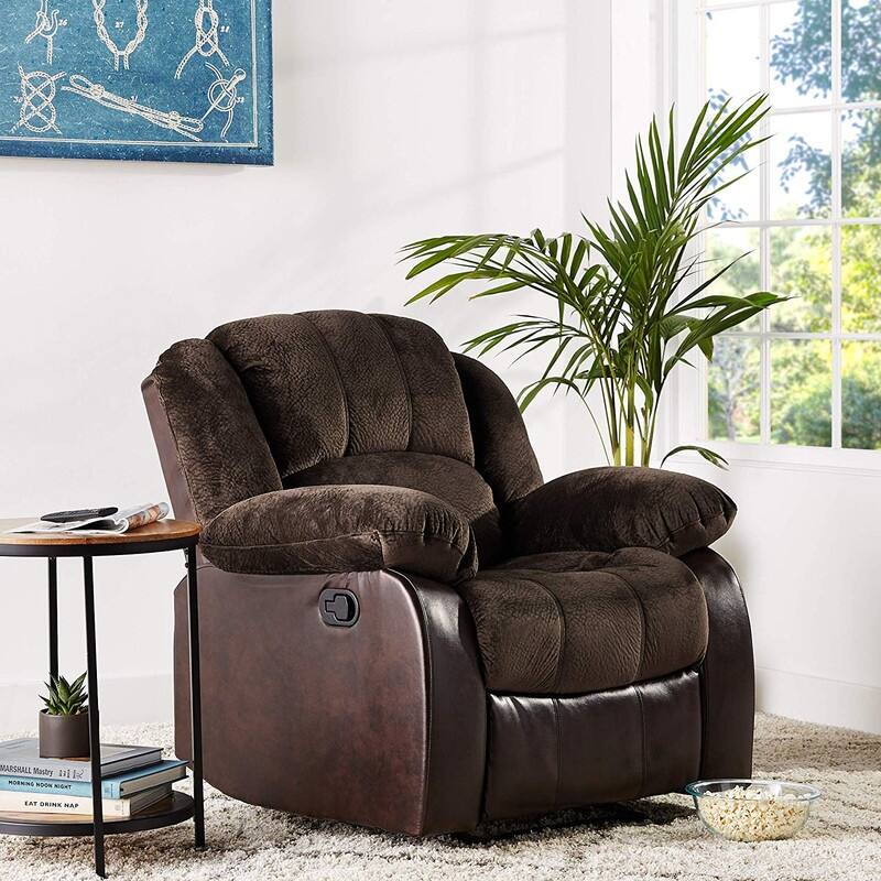 NHI 3 Pieces Fabric & PU Leather Recliner Sofa Set-B , Chocolate,Beigh,Grey - 121*109*38