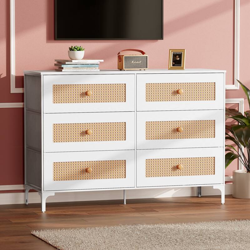 Wide Fabric Dresser 6 Drawer Dresser Storage Tower Unit