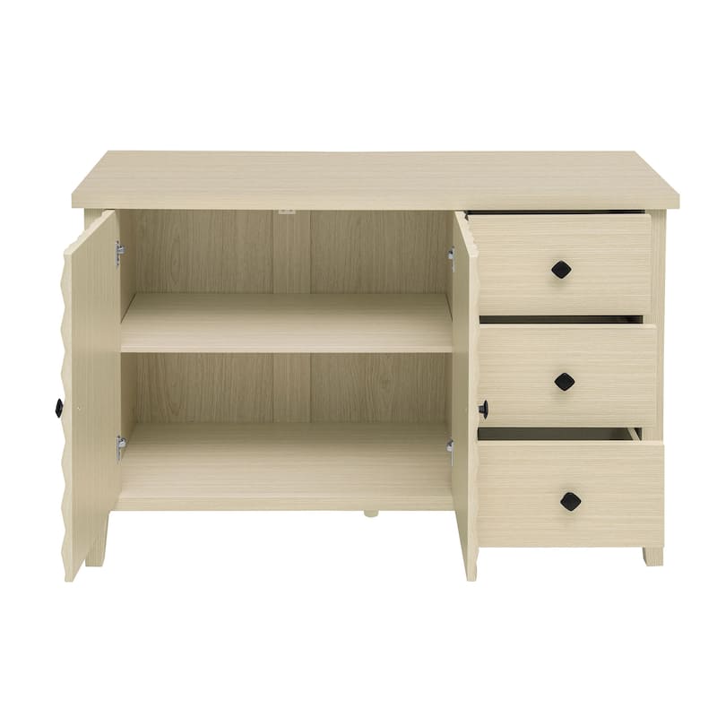 Buffet Cabinet with 2 Embossed Doors, Kitchen Wooden Storage Cabinet, Accent Cabinet with 3 Drawers & Adjustable Shelves