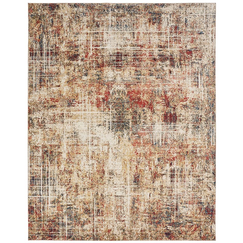 Porch & Den Delta Distressed Ivory / Crimson Abstract Area Rug