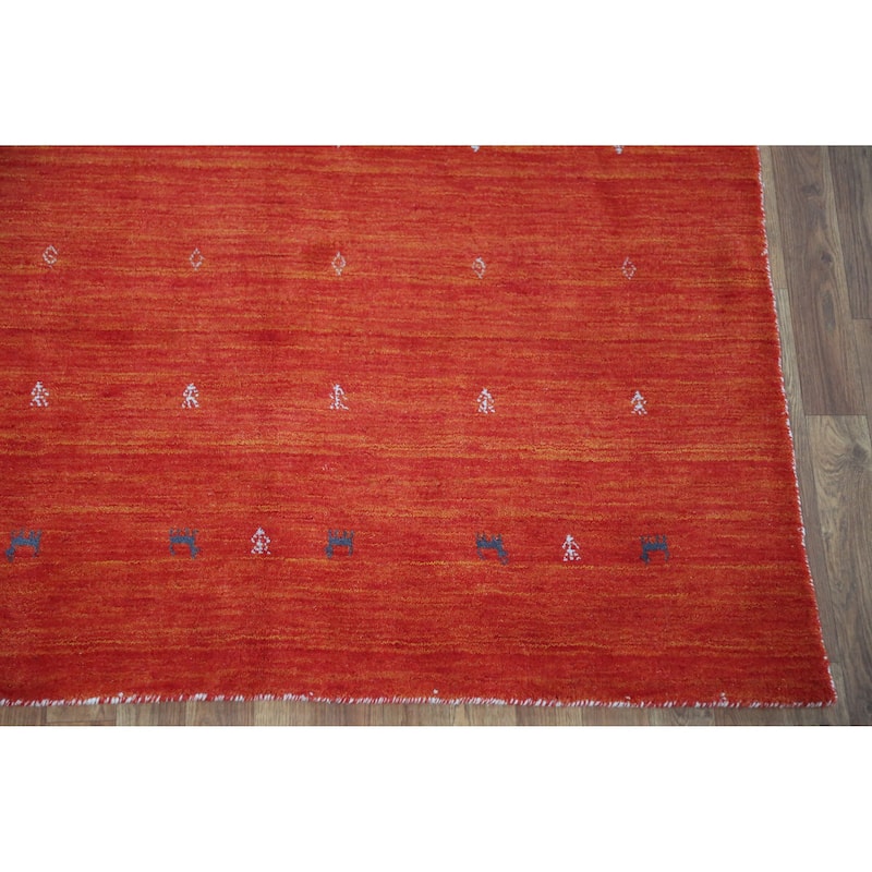 Orange Tribal Gabbeh Indian Rug Handmade Orange Wool Carpet - 4'8" x 6'5"