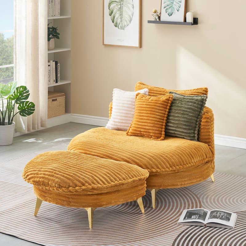 65-Inch Corduroy Sofa with Matching Pillows for Small Spaces - Yellow