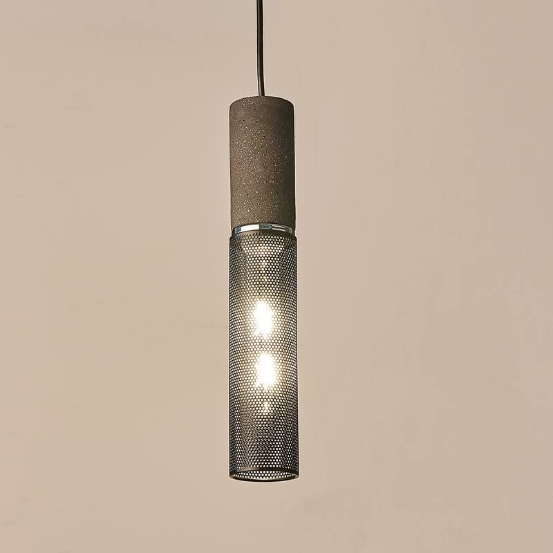 1-Light Industrial Style Concrete Pendant Light - Black + Gray - 12.8"H x 2.5"W x 2.5"D